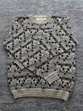 Natural Issue Mens M Vintage Coogi Style Knit Sweater Brown Gray Multicolor